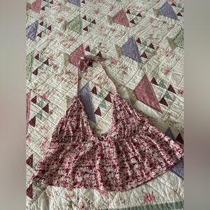 Garage pink red beige floral halter top braided straps